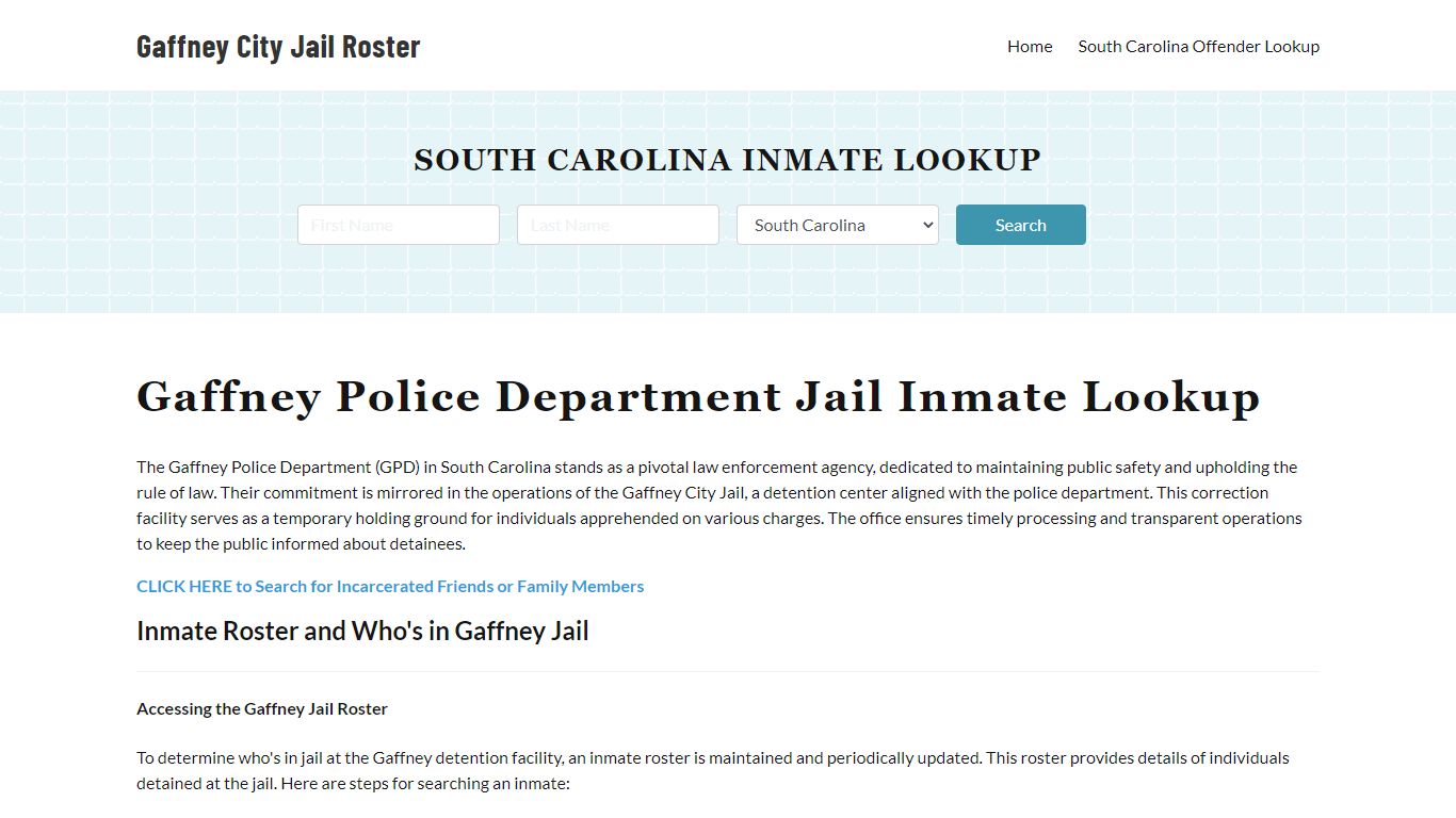 Gaffney Police Department & City Jail, SC Inmate Roster, Arrests, Mugshots